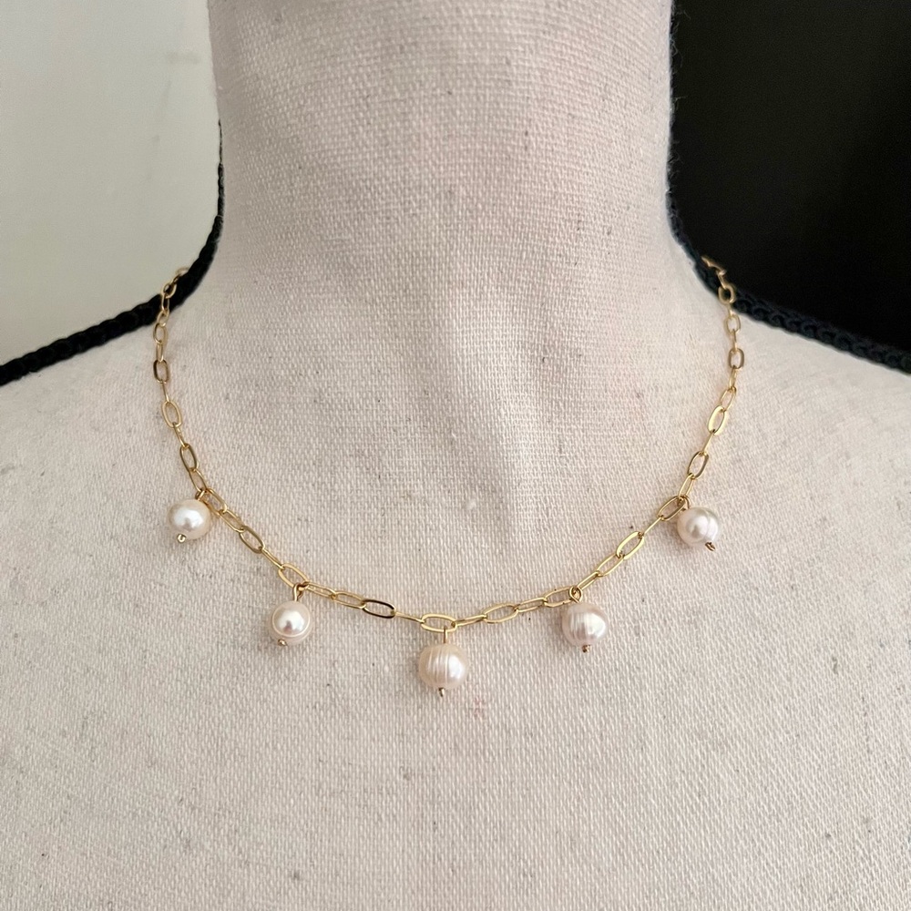 14k Gold Filled Freshwater Pearl Multi-Charm Necklace